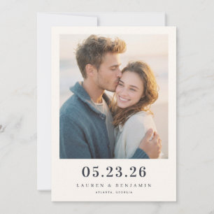 Romantic Blue Beige Photo Save The Date