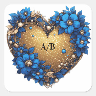 💙 Romantic Blue Blossom Heart Wedding Keepsake 💙 Square Sticker