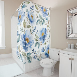 Romantic Blue Blossoms Shower Curtain