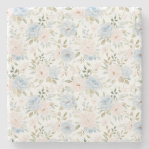Romantic Blue Blush Pink Flowers Stone Coaster