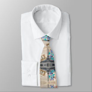 romantic blue butterfly french paris eiffel tower tie