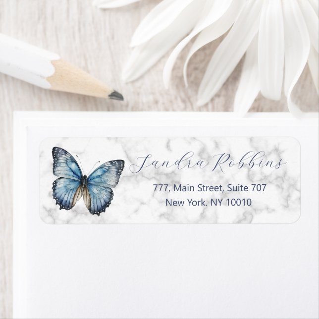 Romantic blue butterfly label return address label (Insitu)