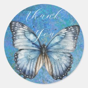 Romantic blue butterfly thank you classic round sticker