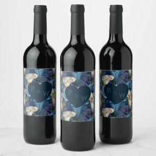 Romantic Blue Calla Lilies Aesthetic Greenery Wedd Wine Label