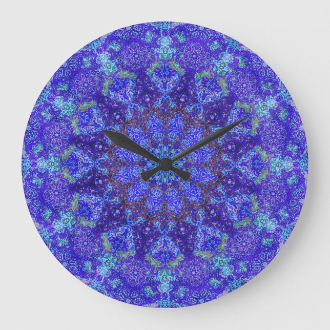 Romantic blue-coloured mandala ornament arabesque large clock (Front)