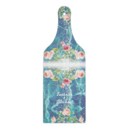 Romantic blue customized couple names  cutting board