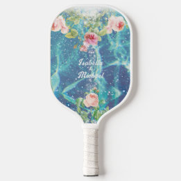 Romantic blue customized couple names  pickleball pickleball paddle