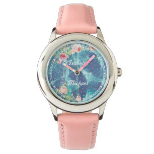 Romantic blue customized couple names watch