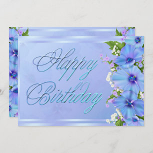 Romantic Blue Floral Birthday Party Invitation