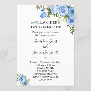 Romantic Blue floral boho chic engagement Invitation