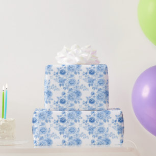 Romantic Blue Floral Bridal Shower Wrapping Paper