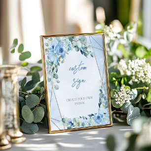 Romantic blue floral eucalyptus silver Custom Sign