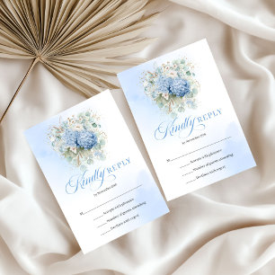 Romantic Blue Floral Eucalyptus Wedding RSVP Card