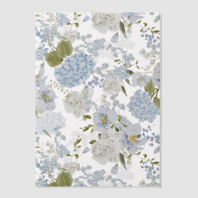 Romantic Blue Floral Hydrangea Allover Print Vellum Invitations (Front)