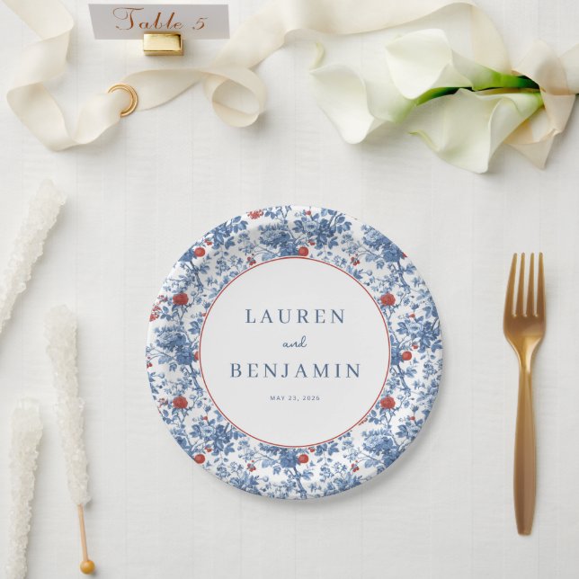 Romantic Blue Floral Paper Plate (Wedding)