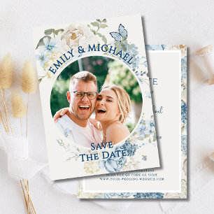 Romantic Blue Floral Photo QR Code Invitation