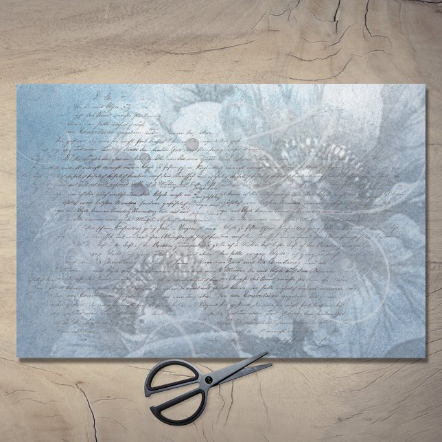 Romantic Blue Floral Poppies Handwriting Decoupage Tissue Paper (Creator Uploaded)