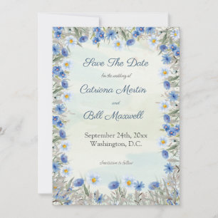 Romantic Blue Floral Save the Date Card