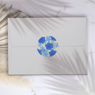 Romantic Blue Floral Wedding Classic Round Sticker