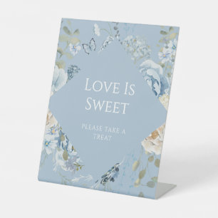 Romantic Blue Floral Wedding Love Is Sweet Pedestal Sign