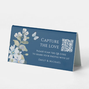 Romantic Blue Floral Wedding Photo Sharing QR Code