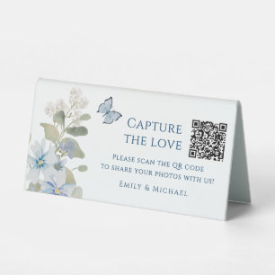 Romantic Blue Floral Wedding Photo Sharing QR Code