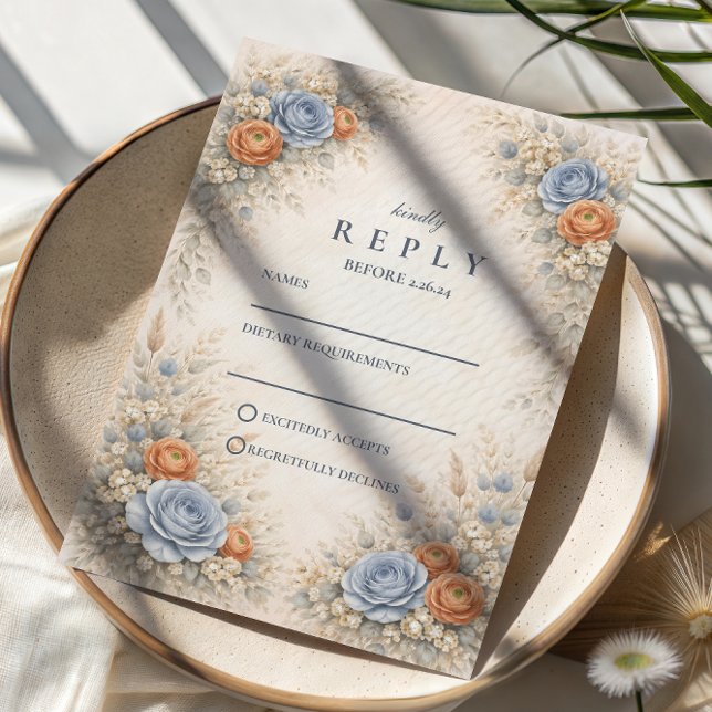 Romantic Blue Floral Wedding RSVP Card (Creator Uploaded)