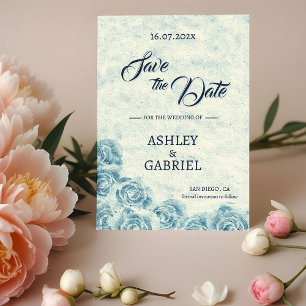 Romantic Blue Floral Wedding Save The Date Card