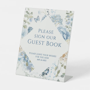 Romantic Blue Floral Wedding Sign Our Guest Book