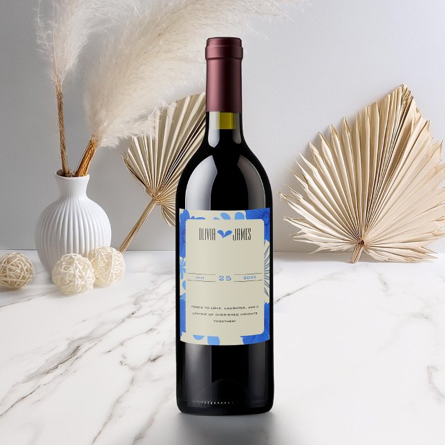 Romantic Blue Floral Wedding Wine Label (Creator Uploaded)