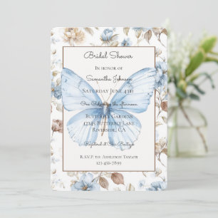Romantic Blue Flowers Brown Leaves Bridal Shower Invitation