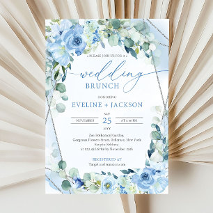Romantic blue flowers & eucalyptus wedding brunch invitation