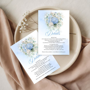 Romantic Blue Flowers Gold Wedding details card