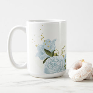 romantic blue flowers  & green leaves botanical coffee mug