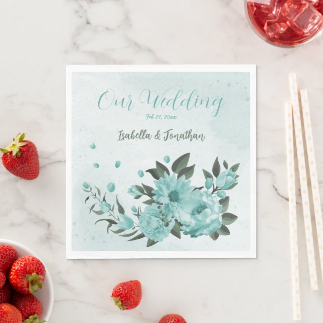 romantic  blue flowers & green leaves  napkin (Insitu)