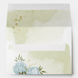 Romantic blue flowers green leaves wedding envelope