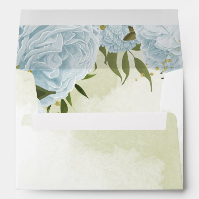 Romantic blue flowers green leaves wedding envelope (Back (Bottom))