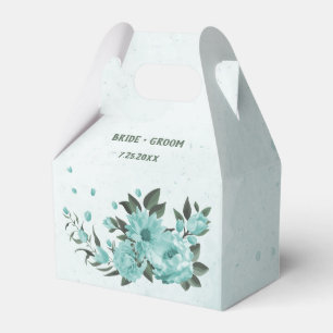 romantic blue flowers & green leaves wedding favour box