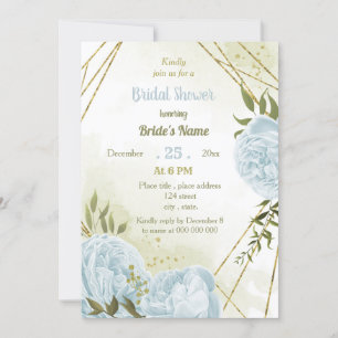 romantic blue flowers greenery bridal shower invitation