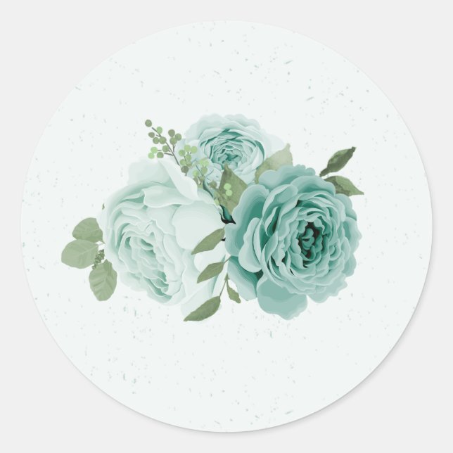 romantic blue flowers greenery classic round sticker (Front)