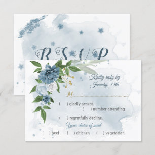 romantic blue flowers greenery meal choice RSVP card