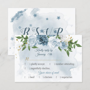 romantic blue flowers greenery meal choice RSVP card