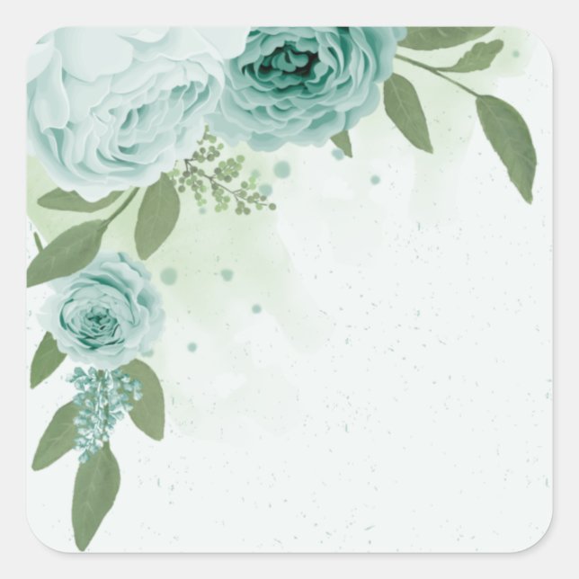 romantic blue flowers greenery square sticker (Front)