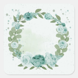 romantic blue flowers greenery square sticker