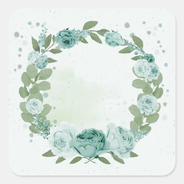 romantic blue flowers greenery square sticker (Front)