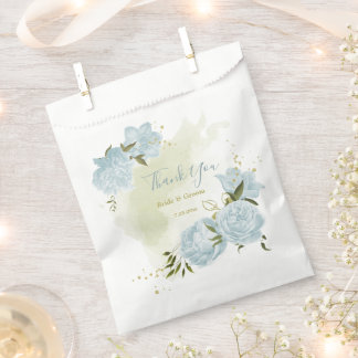 romantic blue flowers greenery wedding favour bag