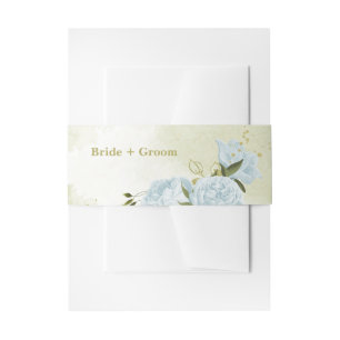romantic blue flowers greenery wedding invitation belly band
