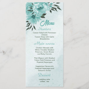 Romantic blue flowers greenery wedding menu