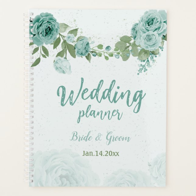 romantic blue flowers greenery wedding planner (Front)