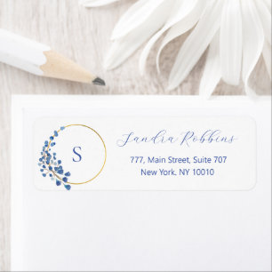 Romantic blue flowers monogram label return address label